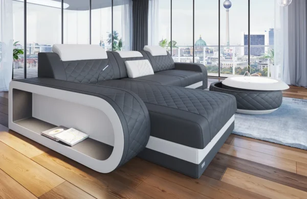 Echtleder Ecksofa Bravelia mit Ottomane L-Form S Mini – Bild 6