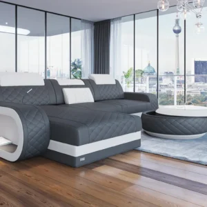 Echtleder Ecksofa Bravelia mit Ottomane L-Form S Mini