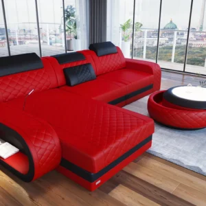 Echtleder Ecksofa Bravelia mit Ottomane L-Form S Mini