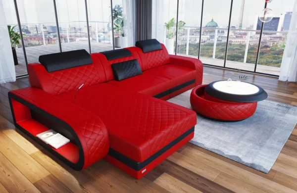 Echtleder Ecksofa Bravelia mit Ottomane L-Form S Mini – Bild 9