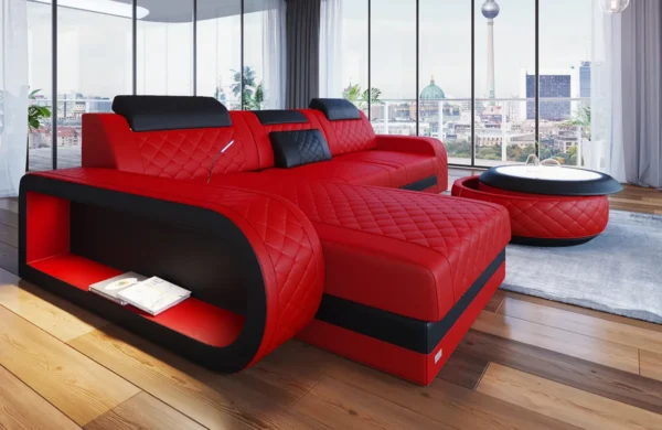 Echtleder Ecksofa Bravelia mit Ottomane L-Form S Mini – Bild 10