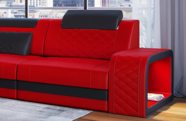 Echtleder Ecksofa Bravelia mit Ottomane L-Form S Mini – Bild 11