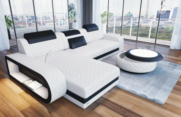 Echtleder Ecksofa Bravelia mit Ottomane L-Form S Mini – Bild 13