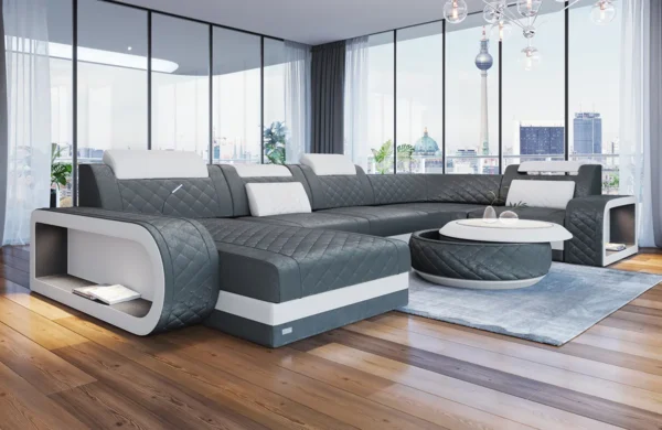 Samtstoff Wohnlandschaft Bravelia mit Ottomane U-Form L Mini – Bild 6