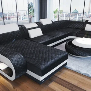 Samtstoff Wohnlandschaft Bravelia mit Ottomane U-Form L Mini