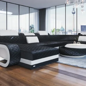 Samtstoff Wohnlandschaft Bravelia mit Ottomane U-Form L Mini