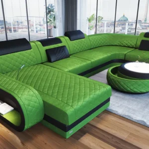 Samtstoff Wohnlandschaft Bravelia mit Ottomane U-Form L Mini