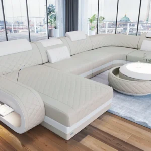 Echtleder Wohnlandschaft Bravelia mit Ottomane U-Form L Mini
