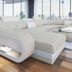 Echtleder Wohnlandschaft Bravelia mit Ottomane U-Form L Mini