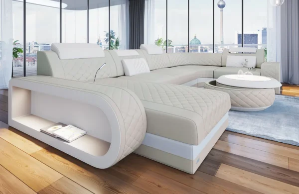 Echtleder Wohnlandschaft Bravelia mit Ottomane U-Form L Mini – Bild 5