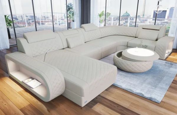 Echtleder Wohnlandschaft Bravelia mit Ottomane U-Form L Mini – Bild 7