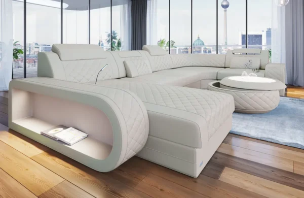 Echtleder Wohnlandschaft Bravelia mit Ottomane U-Form L Mini – Bild 8