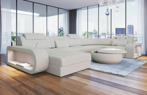 Echtleder Wohnlandschaft Bravelia mit Ottomane U-Form L Mini – Bild 9