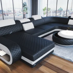 Echtleder Wohnlandschaft Bravelia mit Ottomane U-Form L Mini