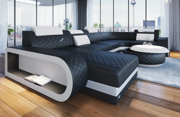 Echtleder Wohnlandschaft Bravelia mit Ottomane U-Form L Mini – Bild 2