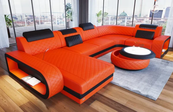 Echtleder Wohnlandschaft Bravelia mit Ottomane U-Form L Mini – Bild 10