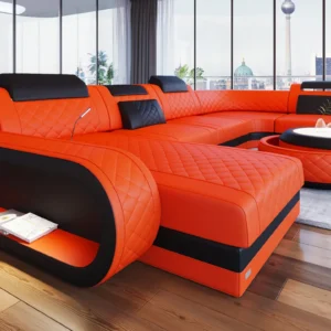 Echtleder Wohnlandschaft Bravelia mit Ottomane U-Form L Mini