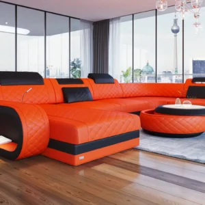 Echtleder Wohnlandschaft Bravelia mit Ottomane U-Form L Mini