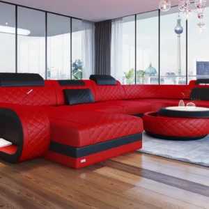 Echtleder Wohnlandschaft Bravelia mit Ottomane U-Form L Mini