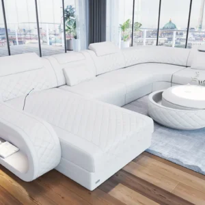 Echtleder Wohnlandschaft Bravelia mit Ottomane U-Form L Mini