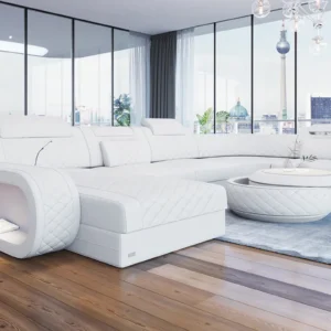 Echtleder Wohnlandschaft Bravelia mit Ottomane U-Form L Mini