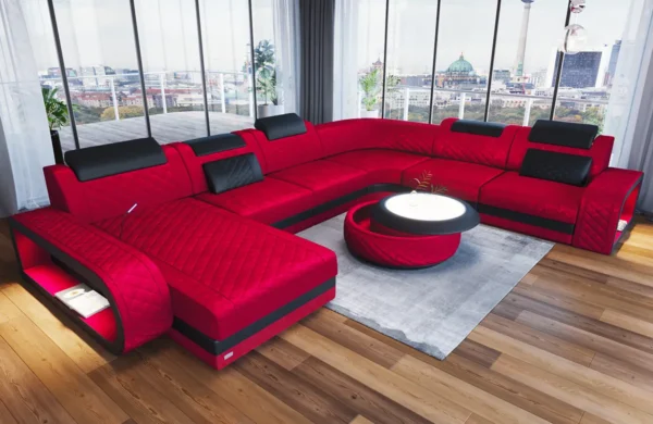 Samtstoff Wohnlandschaft Bravelia mit Ottomane U-Form XL Mini – Bild 7