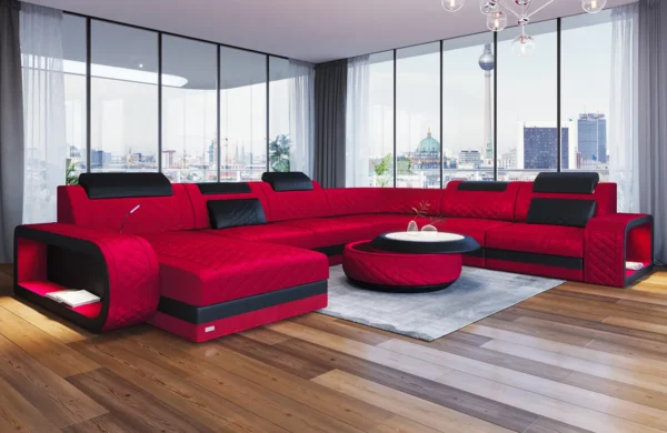 Samtstoff Wohnlandschaft Bravelia mit Ottomane U-Form XL Mini – Bild 9