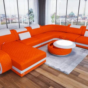 Samtstoff Wohnlandschaft Bravelia mit Ottomane U-Form XL Mini