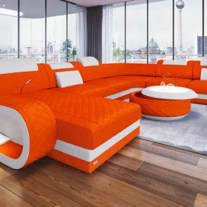 Samtstoff Wohnlandschaft Bravelia mit Ottomane U-Form XL Mini