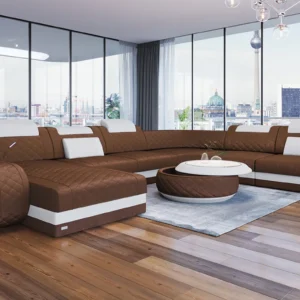 Samtstoff Wohnlandschaft Bravelia mit Ottomane U-Form XL Mini