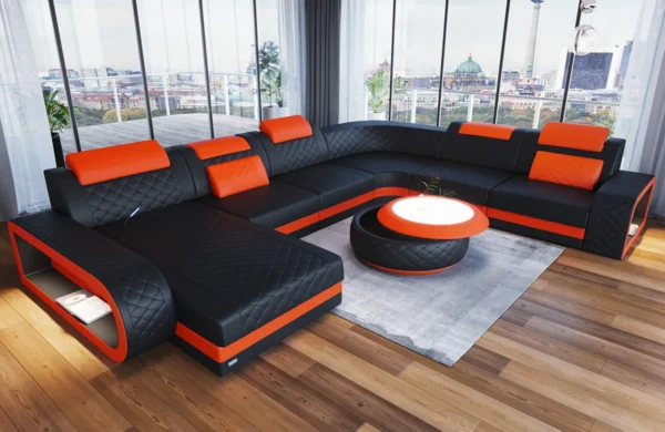 Echtleder Wohnlandschaft Bravelia mit Ottomane U-Form XL Mini – Bild 7