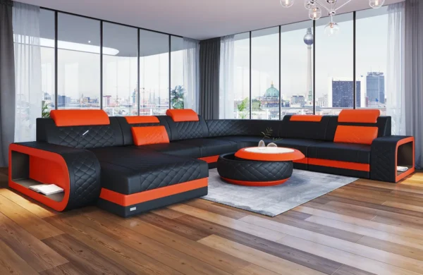 Echtleder Wohnlandschaft Bravelia mit Ottomane U-Form XL Mini – Bild 9