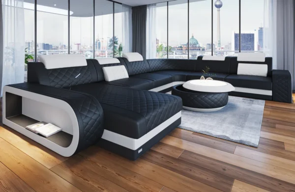 Echtleder Wohnlandschaft Bravelia mit Ottomane U-Form XL Mini – Bild 11