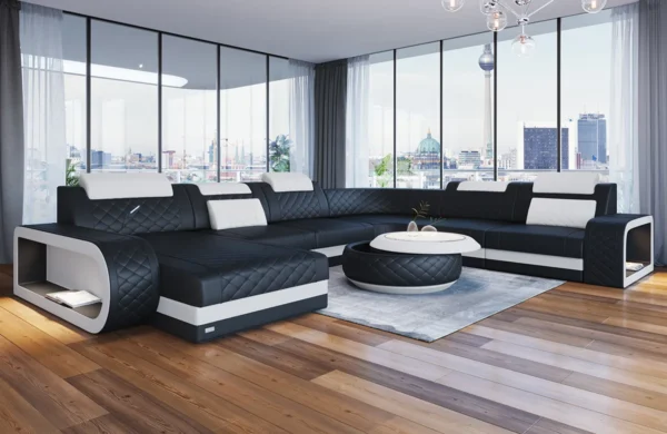 Echtleder Wohnlandschaft Bravelia mit Ottomane U-Form XL Mini – Bild 12