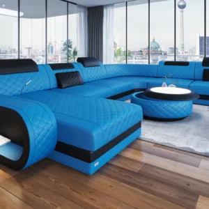 Kunstleder Wohnlandschaft Bravelia mit Ottomane U-Form XL