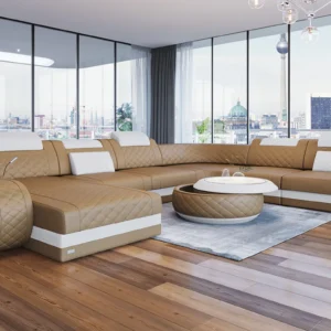 Echtleder Wohnlandschaft Bravelia mit Ottomane U-Form XL Mini