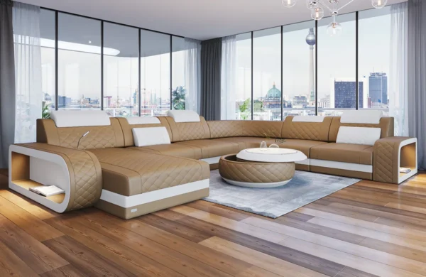 Echtleder Wohnlandschaft Bravelia mit Ottomane U-Form XL Mini – Bild 6