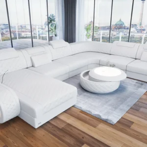 Echtleder Wohnlandschaft Bravelia mit Ottomane U-Form XL Mini