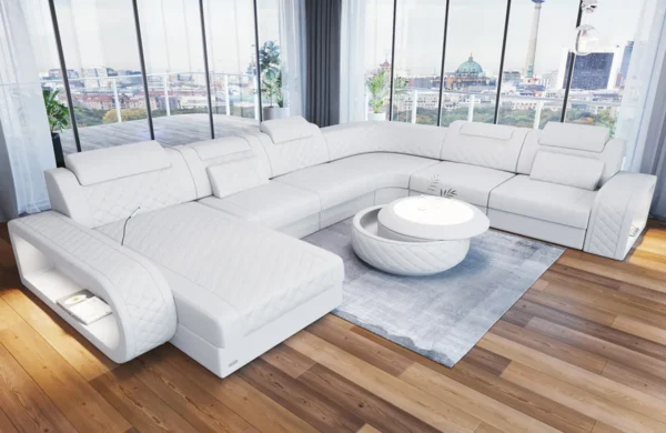Echtleder Wohnlandschaft Bravelia mit Ottomane U-Form XL Mini