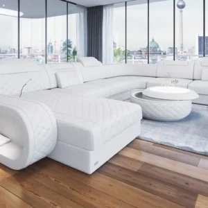 Echtleder Wohnlandschaft Bravelia mit Ottomane U-Form XL Mini