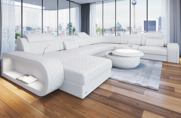 Echtleder Wohnlandschaft Bravelia mit Ottomane U-Form XL Mini – Bild 2