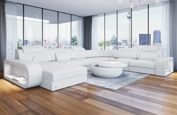 Echtleder Wohnlandschaft Bravelia mit Ottomane U-Form XL Mini – Bild 3