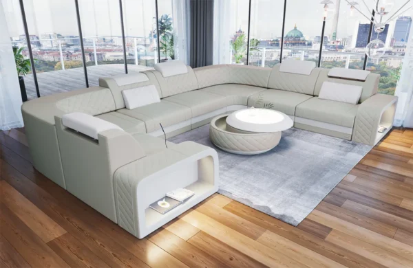 Echtleder Wohnlandschaft Bravelia U-Form XL Mini – Bild 7