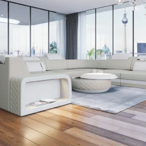 Echtleder Wohnlandschaft Bravelia U-Form XL Mini