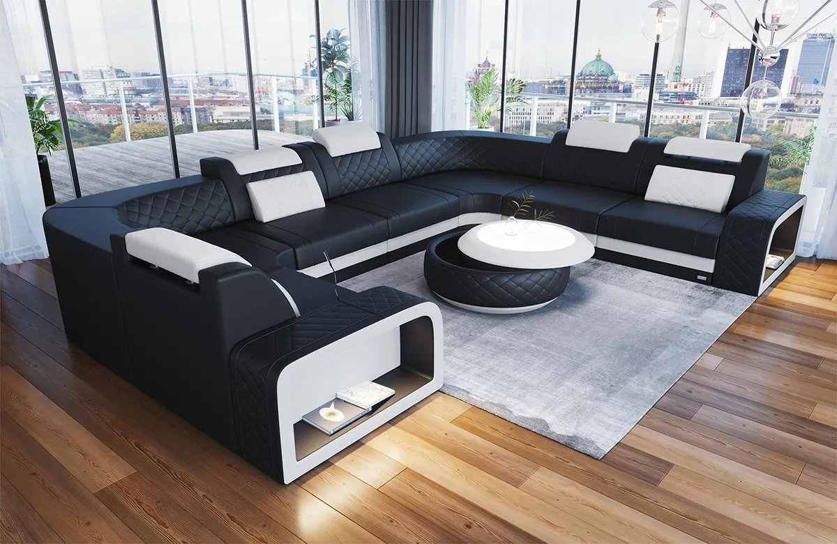 Echtleder Wohnlandschaft Bravelia U-Form XL Mini