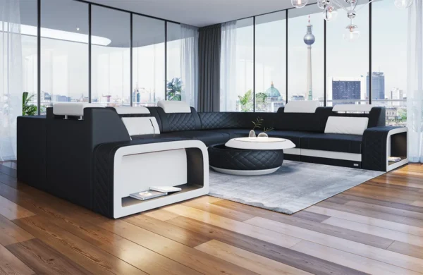 Echtleder Wohnlandschaft Bravelia U-Form XL Mini – Bild 3