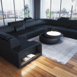 Echtleder Wohnlandschaft Bravelia U-Form XL Mini