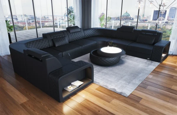 Echtleder Wohnlandschaft Bravelia U-Form XL Mini – Bild 10