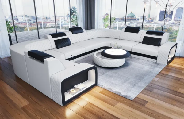 Echtleder Wohnlandschaft Bravelia U-Form XL Mini – Bild 13