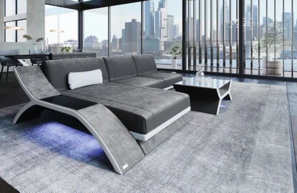 Samtstoff Ecksofa Calista mit Ottomane L-Form S – Bild 3